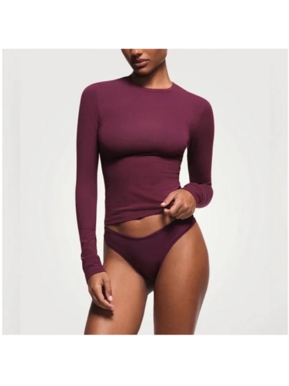 SKIMS NWT Cotton Jersey Long Sleeved Tee - Deep Berry